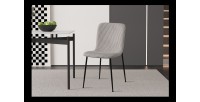 Chaise de salle à manger CORDUROY – Velours côtelé gris clair – Pieds en métal noir – Style design