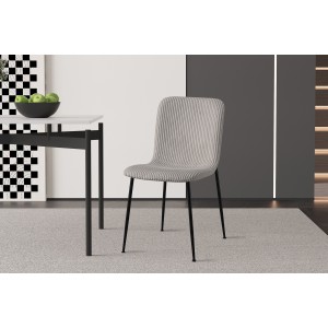 Chaise de salle à manger CORDUROY – Velours côtelé gris clair – Pieds en métal noir – Style design