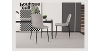 Chaise de salle à manger CORDUROY – Velours côtelé gris clair – Pieds en métal noir – Style design