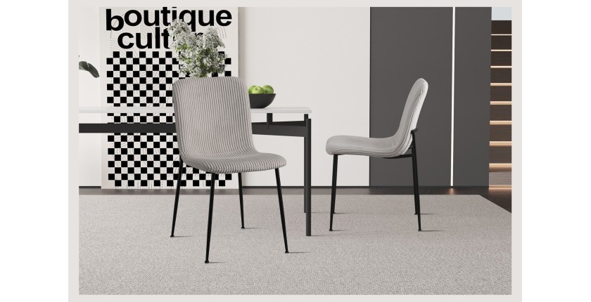 Chaise de salle à manger CORDUROY – Velours côtelé gris clair – Pieds en métal noir – Style design