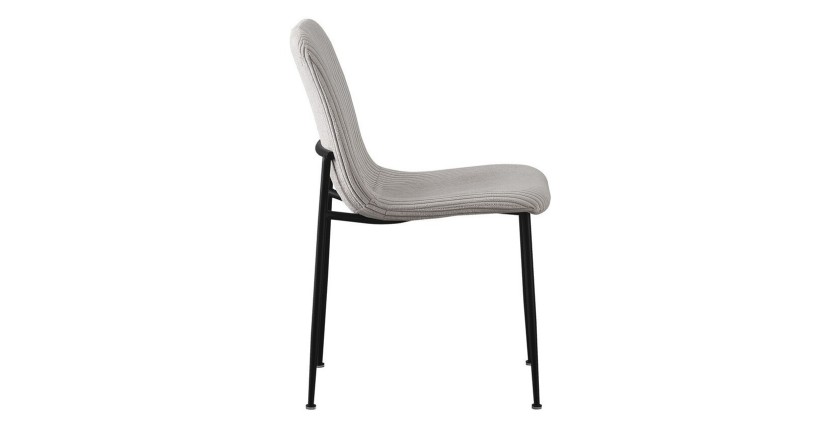 Chaise de salle à manger CORDUROY – Velours côtelé gris clair – Pieds en métal noir – Style design