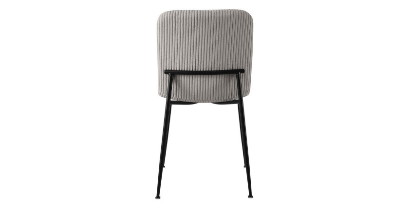 Chaise de salle à manger CORDUROY – Velours côtelé gris clair – Pieds en métal noir – Style design