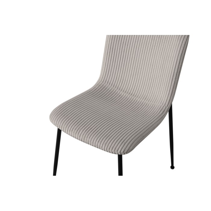 Stoel voor de eetkamer CORDUROY – Ribfluweel lichtgrijs – Zwarte metalen poten – Designstijl
