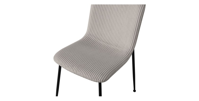 Chaise de salle à manger CORDUROY – Velours côtelé gris clair – Pieds en métal noir – Style design