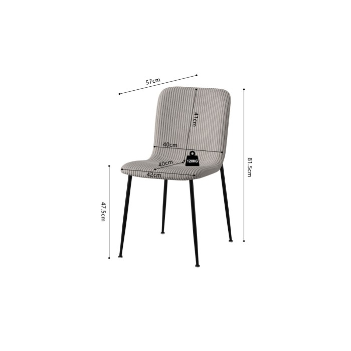 Stoel voor de eetkamer CORDUROY – Ribfluweel lichtgrijs – Zwarte metalen poten – Designstijl
