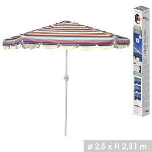 Parasol inclinable multicolore – Ø2,50m – H2,31m – Aluminium – Toile polyester 160g/m² – Manivelle
