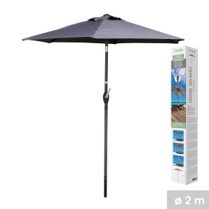 Parasol inclinable gris anthracite Ø200 cm – Mât acier Ø34 mm – Toile polyester 160g/m² déperlante