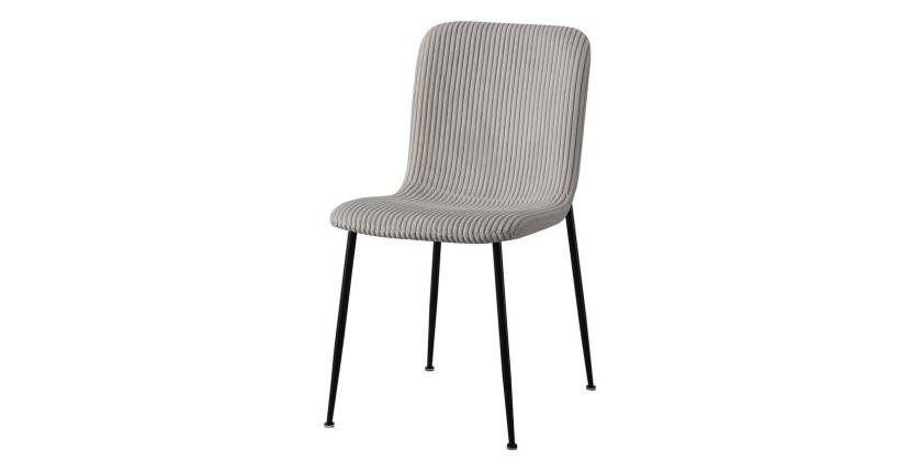 Chaise de salle à manger CORDUROY – Velours côtelé gris clair – Pieds en métal noir – Style design