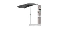 Demi-parasol mural gris anthracite – 270x135x230cm – Aluminium – Toile polyester 180g/m² – Manivelle