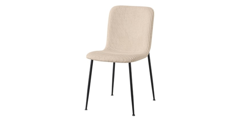 Chaise de salle à manger CORDUROY – Velours côtelé beige – Pieds en métal noir – Style design