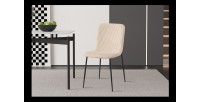 Chaise de salle à manger CORDUROY – Velours côtelé beige – Pieds en métal noir – Style design