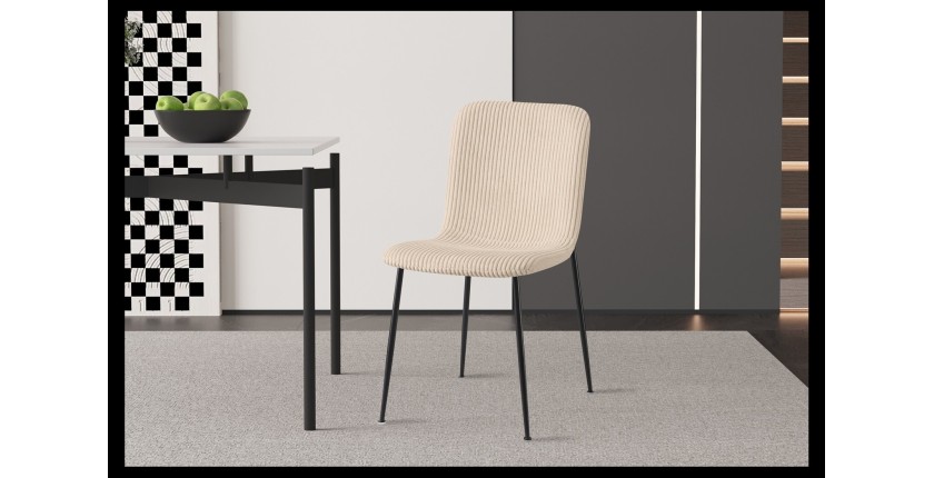 Chaise de salle à manger CORDUROY – Velours côtelé beige – Pieds en métal noir – Style design