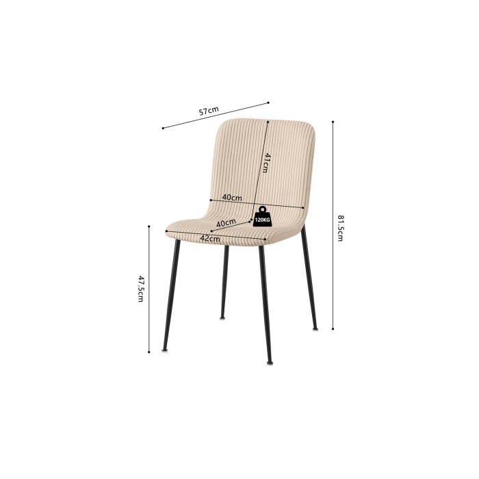 Eetkamerstoel CORDUROY – Ribfluweel beige – Zwarte metalen poten – Designstijl