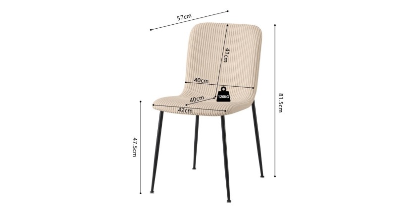 Chaise de salle à manger CORDUROY – Velours côtelé beige – Pieds en métal noir – Style design