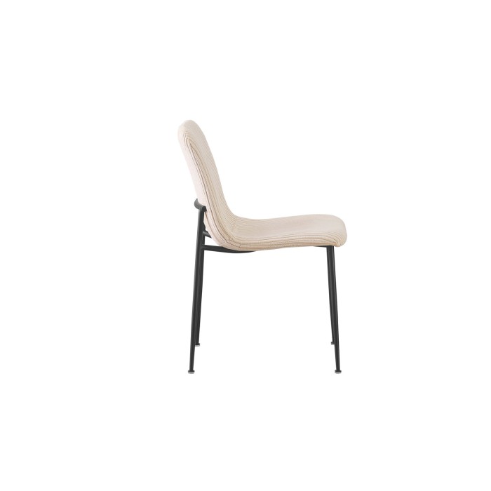 Eetkamerstoel CORDUROY – Ribfluweel beige – Zwarte metalen poten – Designstijl