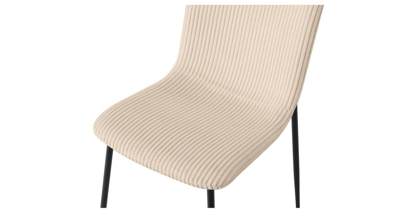 Chaise de salle à manger CORDUROY – Velours côtelé beige – Pieds en métal noir – Style design