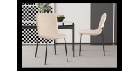 Chaise de salle à manger CORDUROY – Velours côtelé beige – Pieds en métal noir – Style design