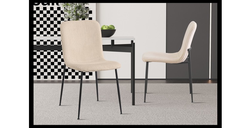 Chaise de salle à manger CORDUROY – Velours côtelé beige – Pieds en métal noir – Style design