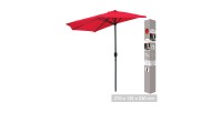 Demi-parasol mural rouge – 270x135x230cm – Aluminium – Toile polyester 180g/m² – Manivelle