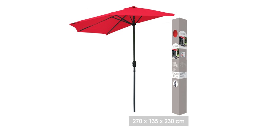 Rode halve muurparasol – 270x135x230cm – Aluminium – Polyester doek 180g/m² – Kruk