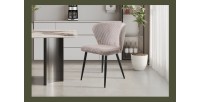 Chaise de salle à manger TORONTO – Velours côtelé sable – Pieds en métal noir – Style design