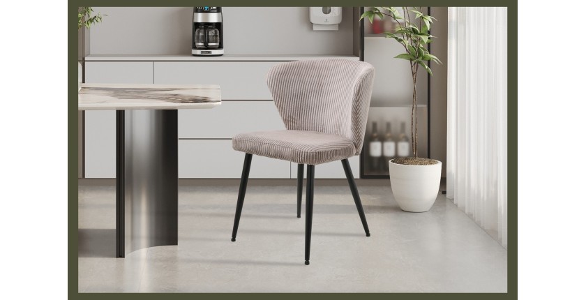 Eetkamerstoel TORONTO - Ribfluweel zand - Zwarte metalen poten - Design stijl