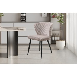 Chaise de salle à manger TORONTO – Velours côtelé sable – Pieds en métal noir – Style design