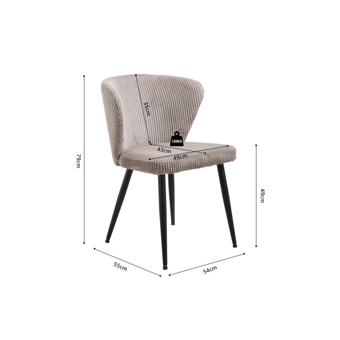 Eetkamerstoel TORONTO - Ribfluweel zandkleur - Zwarte metalen poten - Design stijl