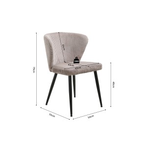 Chaise de salle à manger TORONTO – Velours côtelé sable – Pieds en métal noir – Style design