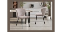 Chaise de salle à manger TORONTO – Velours côtelé sable – Pieds en métal noir – Style design