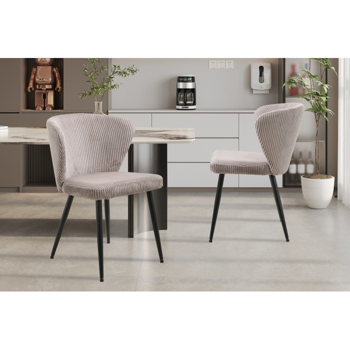 Eetkamerstoel TORONTO - Ribfluweel zandkleur - Zwarte metalen poten - Design stijl