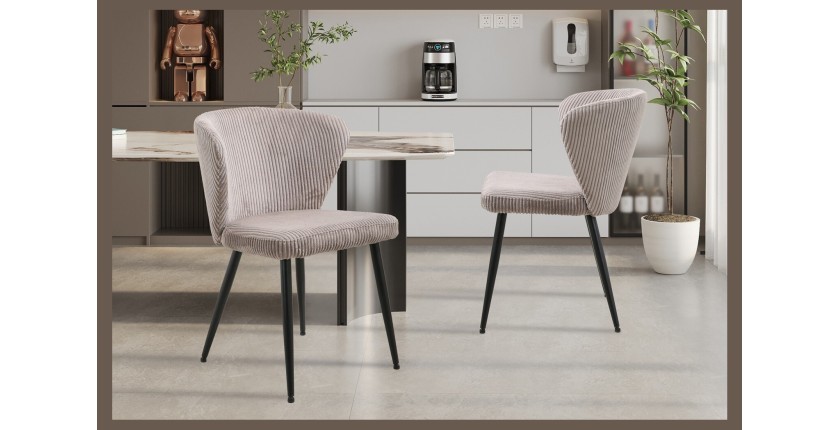 Chaise de salle à manger TORONTO – Velours côtelé sable – Pieds en métal noir – Style design
