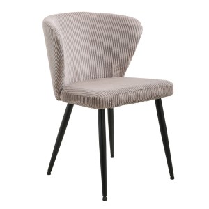 Chaise de salle à manger TORONTO – Velours côtelé sable – Pieds en métal noir – Style design