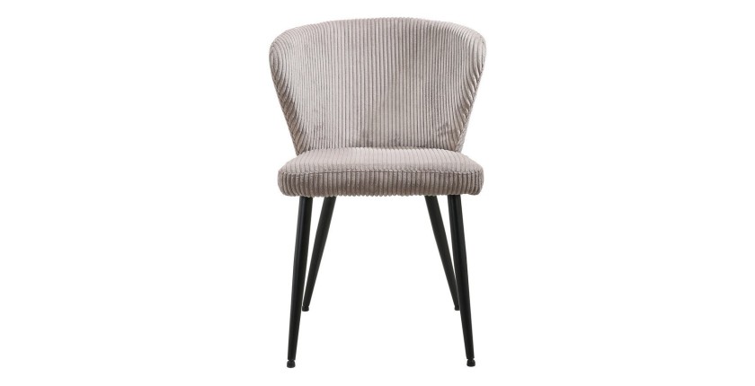 Chaise de salle à manger TORONTO – Velours côtelé sable – Pieds en métal noir – Style design