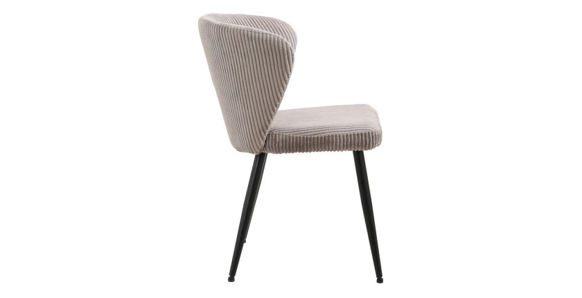 Chaise de salle à manger TORONTO – Velours côtelé sable – Pieds en métal noir – Style design