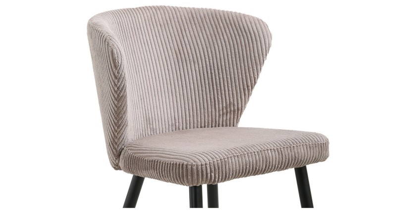 Chaise de salle à manger TORONTO – Velours côtelé sable – Pieds en métal noir – Style design