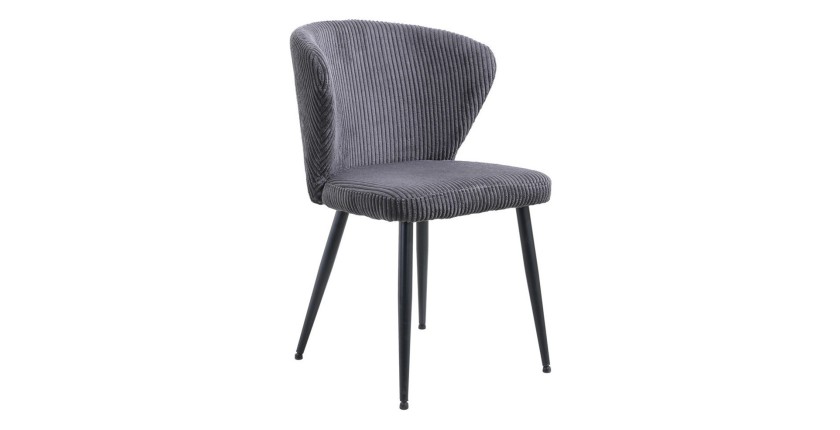 Chaise de salle à manger TORONTO – Velours côtelé gris – Pieds en métal noir – Style design