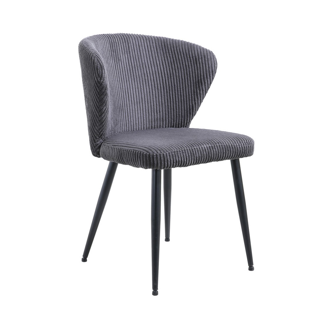 Silla de comedor TORONTO – Terciopelo acanalado gris – Patas de metal negro – Estilo diseño