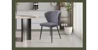 Chaise de salle à manger TORONTO – Velours côtelé gris – Pieds en métal noir – Style design