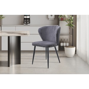Silla de comedor TORONTO – Terciopelo acanalado gris – Patas de metal negro – Estilo diseño