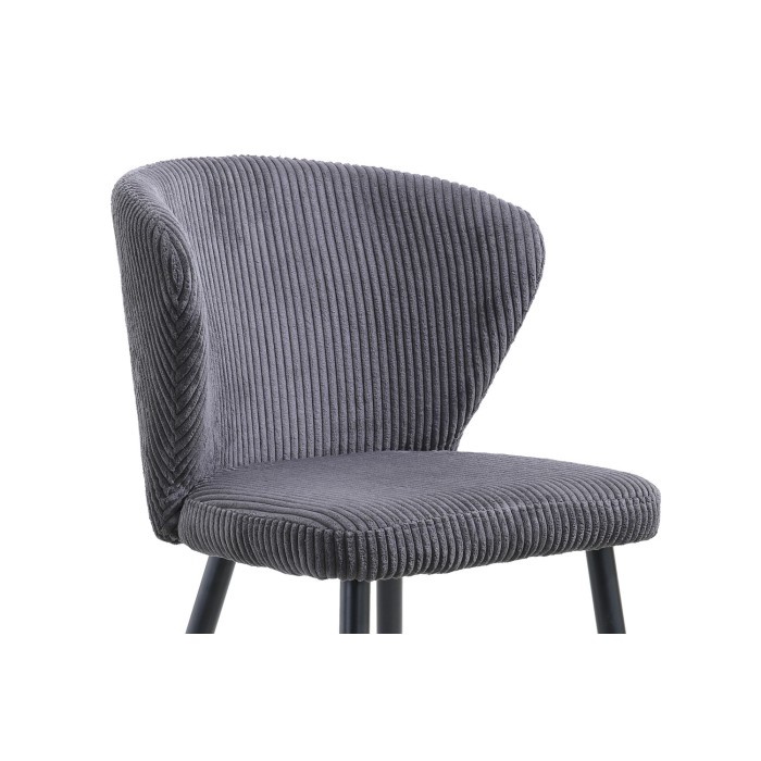 Eetkamerstoel TORONTO – Geribbeld fluweel grijs – Zwarte metalen poten – Design stijl