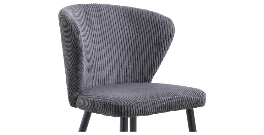 Chaise de salle à manger TORONTO – Velours côtelé gris – Pieds en métal noir – Style design