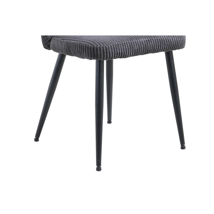 Eetkamerstoel TORONTO – Geribbeld fluweel grijs – Zwarte metalen poten – Design stijl