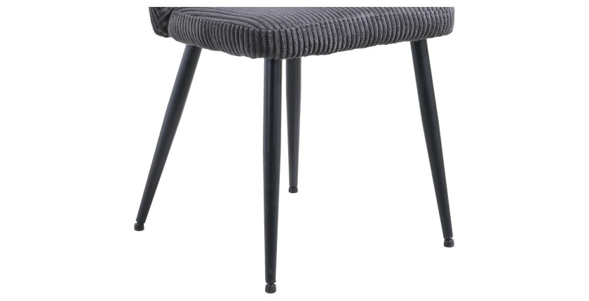 Chaise de salle à manger TORONTO – Velours côtelé gris – Pieds en métal noir – Style design