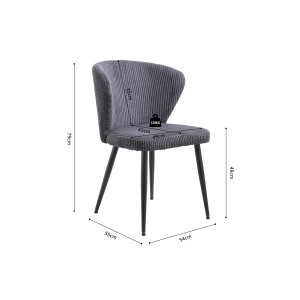 Chaise de salle à manger TORONTO – Velours côtelé gris – Pieds en métal noir – Style design
