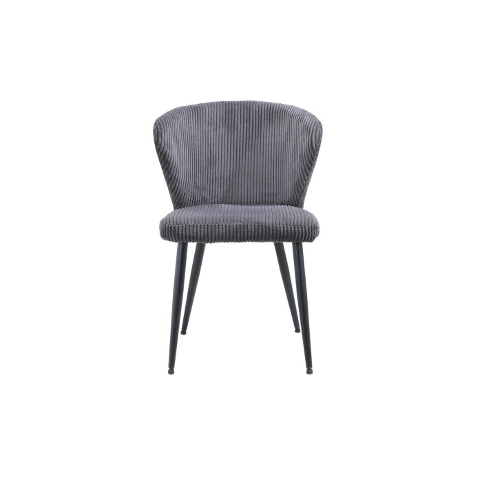 Eetkamerstoel TORONTO – Geribbeld fluweel grijs – Zwarte metalen poten – Design stijl