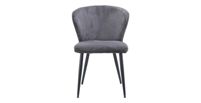 Chaise de salle à manger TORONTO – Velours côtelé gris – Pieds en métal noir – Style design
