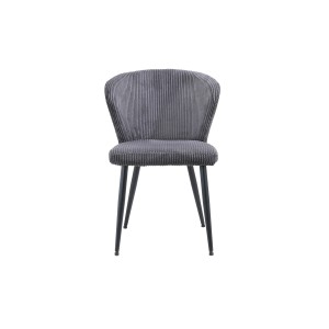 Chaise de salle à manger TORONTO – Velours côtelé gris – Pieds en métal noir – Style design