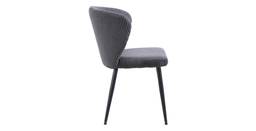 Chaise de salle à manger TORONTO – Velours côtelé gris – Pieds en métal noir – Style design
