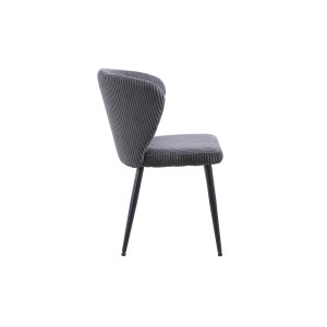 Chaise de salle à manger TORONTO – Velours côtelé gris – Pieds en métal noir – Style design
